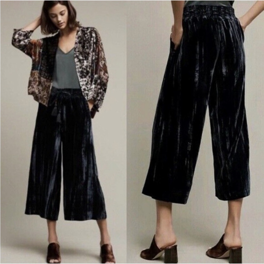 Wide leg Crushed Velvet Culottes Embroidered drawstring Tassel Embellishments